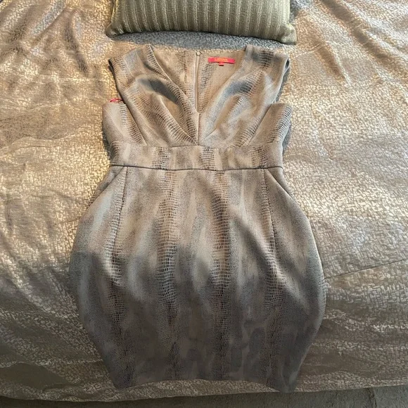 NEW Catherine Malandrino Taupe Snakeskin Print V-Neck Dress - Picture 8 of 12